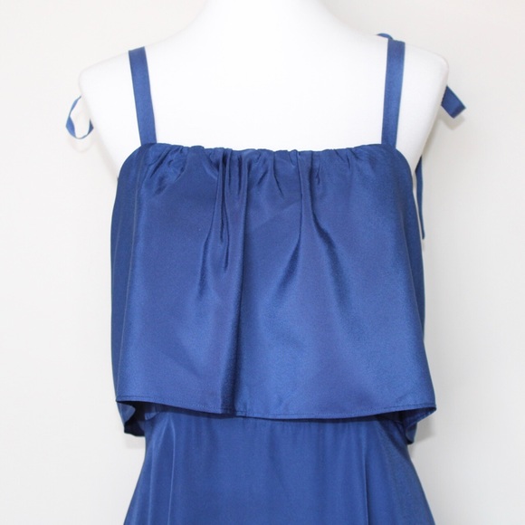 Parker Stealth Blue Tie Popover Mini Dress Large - Picture 4 of 13